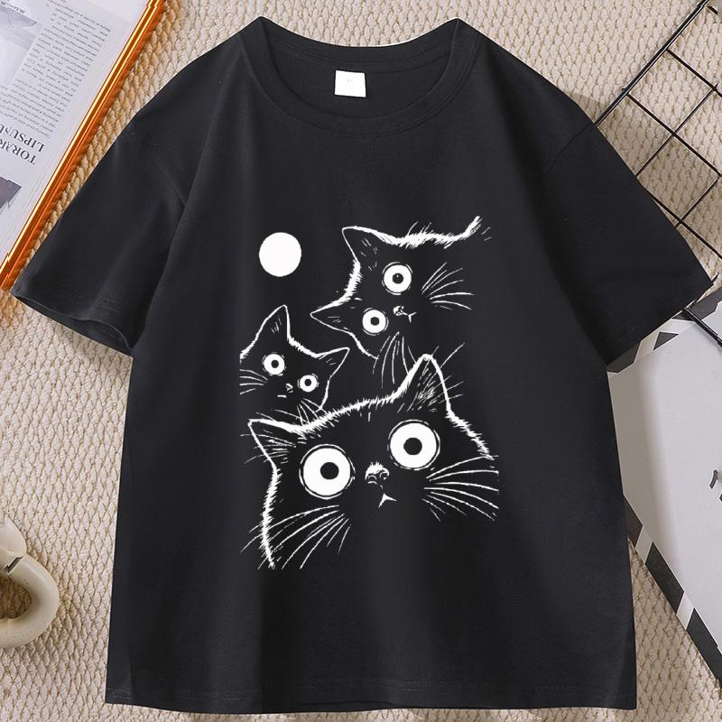 Vintage Black Cat t Shirt Moon Witch Cat TShirt Unisex Women Gothic Halloween Tee Retro Spooky Aesthetic Top clothes