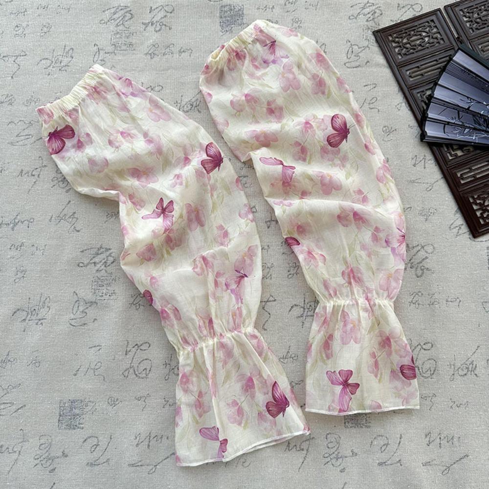Flower Chinese Style Sleeves Elastic Cycling Gloves Chiffon Sunscreen Arm Covers Driving