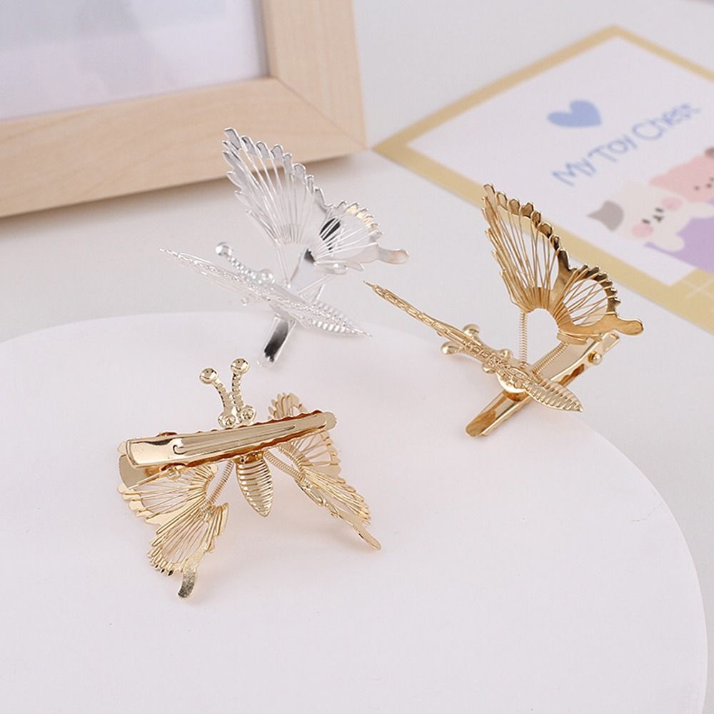 Gold Silver Moving Butterfly Hairpin Spring Hollow Out Butterfly Wings Butterfly Hair Clip Hair Decor Headdress Bangs Hairclip
