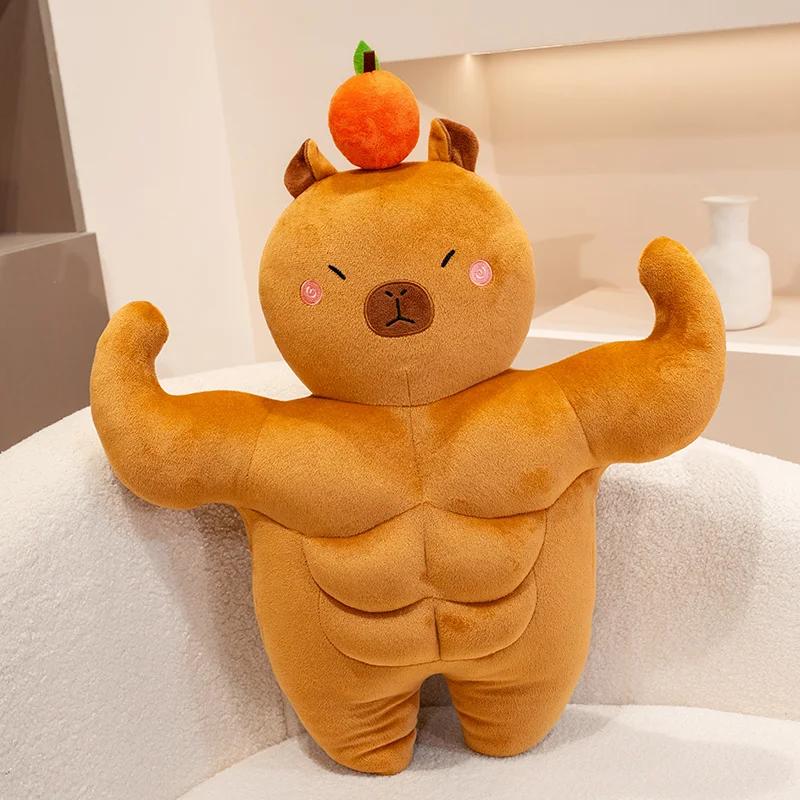 Stuffed Strongman Capybara Animal Plush Small Head Big Muscle Funny Capybara Stuffed Toy Creative Gift for Fitness Enthusiasts
