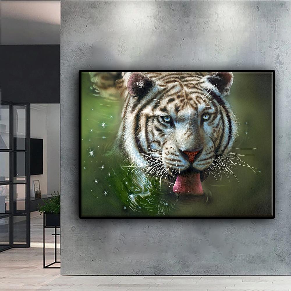 5D Diy Алмазная картина Животное Белый Тигр Вышивка крестом Полный Алмазная вышивка Мозаика