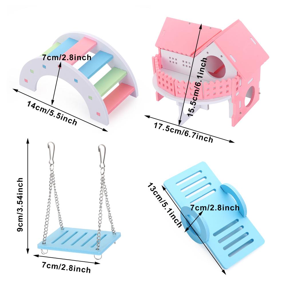 Набор игрушек для хомяков включает в себя деревянный домик для хомяка для мелких животных, песчанку, хомяка, радужный мост, качели, игрушку для жевания кукурузы