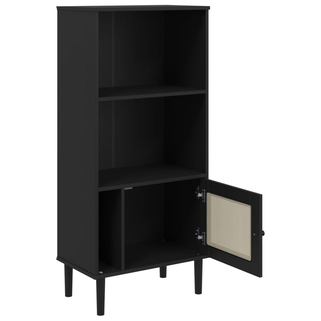 Bookshelf SENJA Rattan Look Black 60 x 35 x 130 cm Pine Wood
