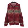 80s Made In USA Wool Blend Vintage Nordic Pattern Long Sleeve Crew Neck Knit Cardigan Women Used