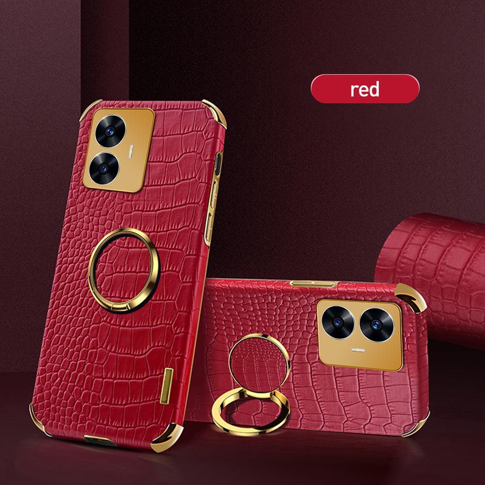 Кожаный чехол с 6D покрытием под крокодила для Realme 11 Pro Plus C55 C35, мягкий чехол-держатель с магнитным кольцом и подставкой