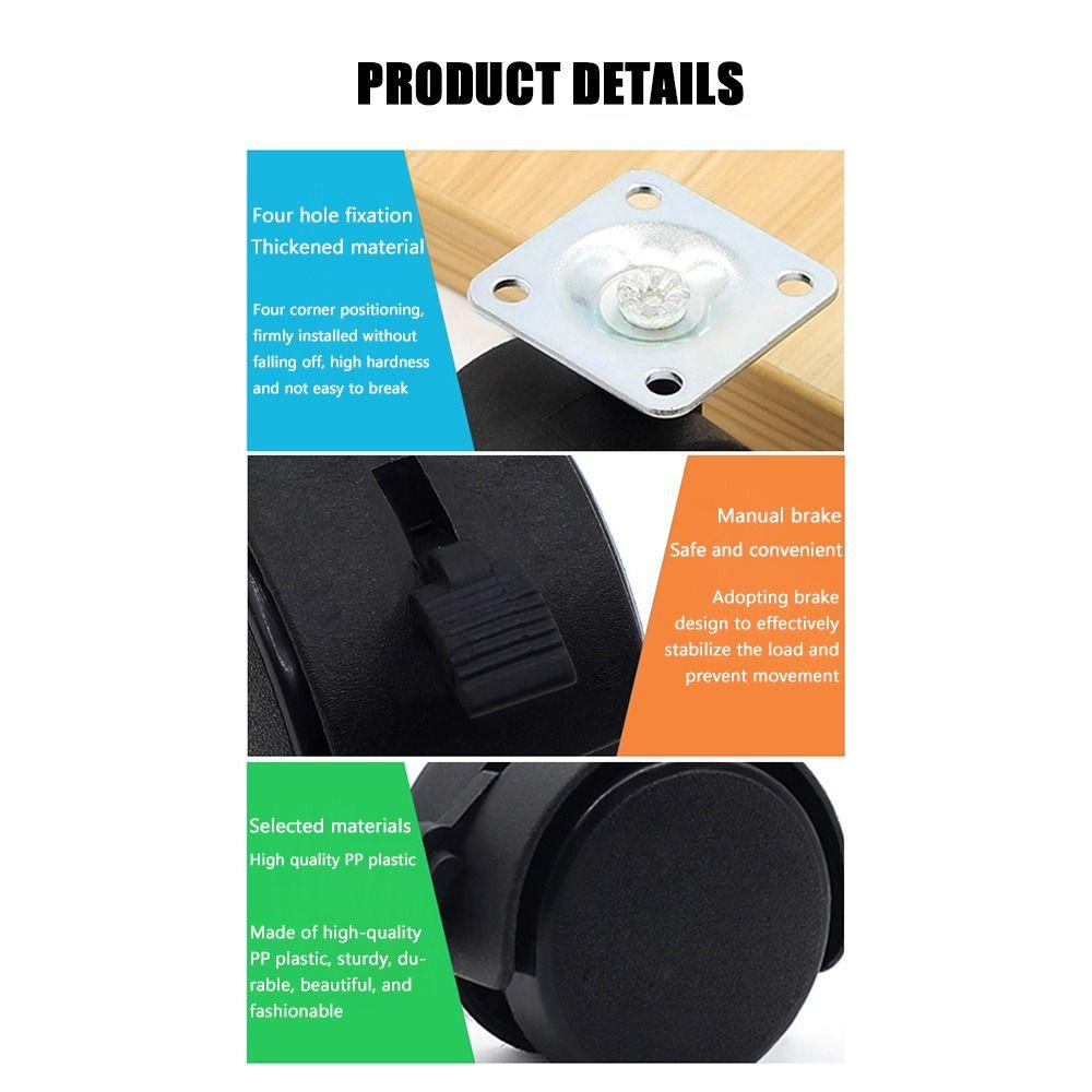 Черная тележка с роликами, пластиковое колесо для багажа, прочный мебельный шкив, офисный компьютерный стул