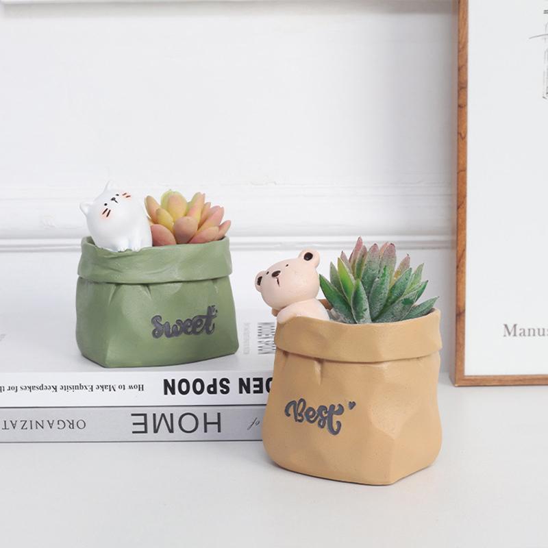 Сочный горшок с милыми животными, цветочный горшок из смолы, кашпо, домашний декор, домашнее украшение, настольные украшения, горшок для растений бонсай