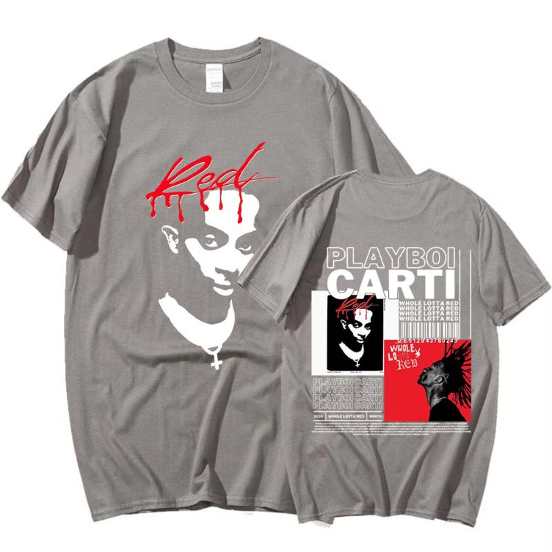 Rapper Playboi Carti T Shirt Music Album Whole Lotta Red Graphic T Shirts Unisex Women Fashion Hip Hop Oversized Tshirt Streetwear