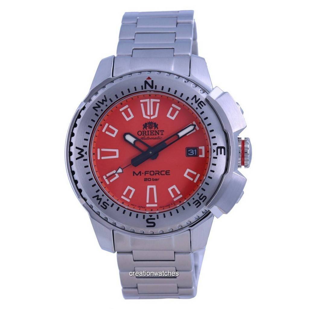 Orient M-Force Orange Dial Stainless Steel Automatic Diver's RA-AC0N02Y10B 200M Мужские часы