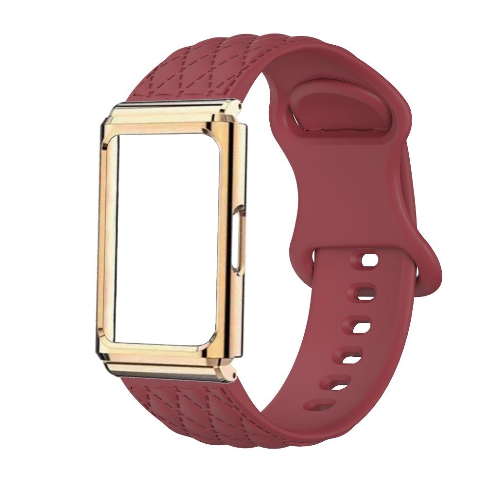 Diamond Texture Silicone Strap with Metal Protective Case for Huawei Band 11 / Huawei Band 11 Pro Replacement Smart Band Wristband