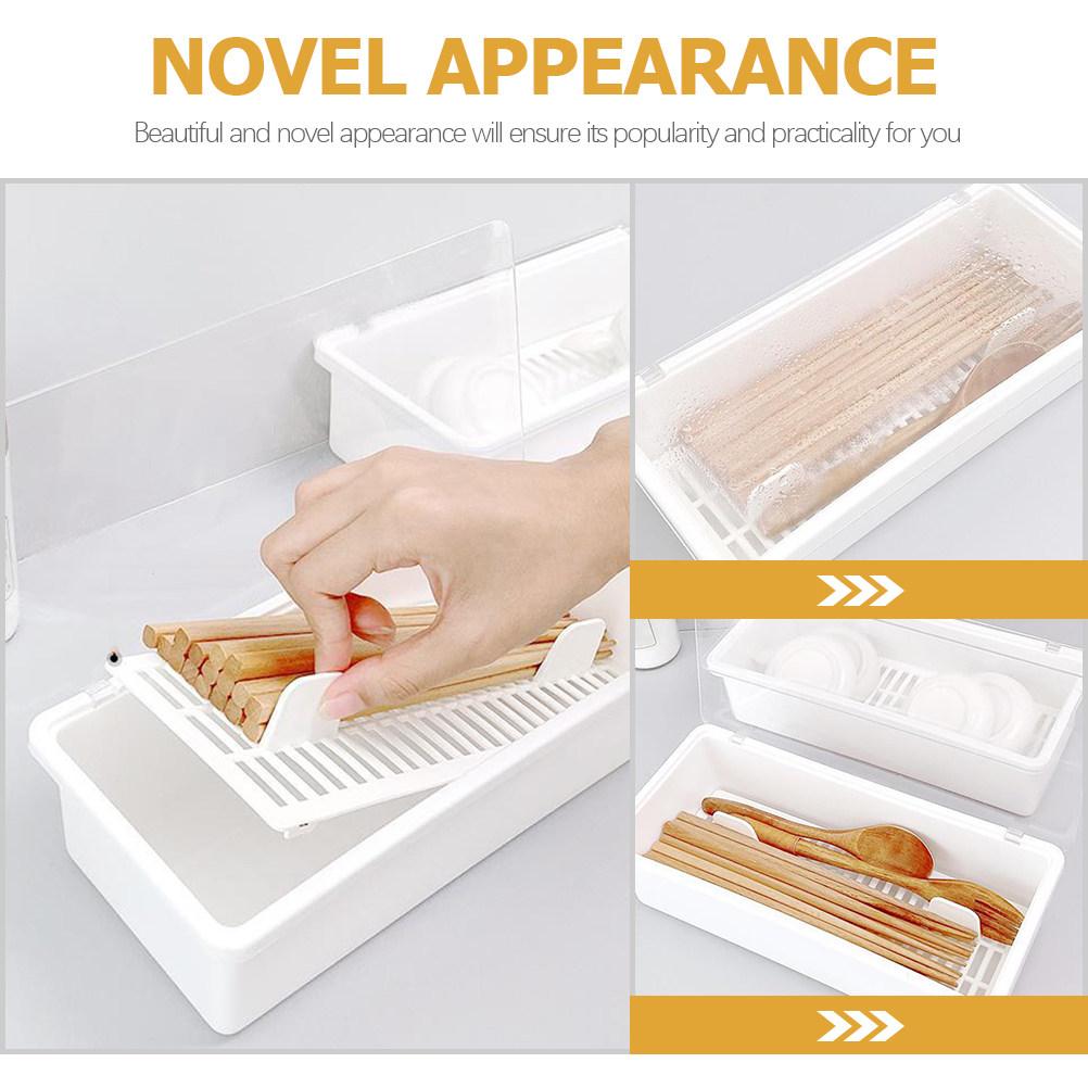 Premium Kitchen Cutlery Organizer Chopsticks Drain Box with Drain Holes Compact Flat Bottom Storage Case for Forks Spoons Knives