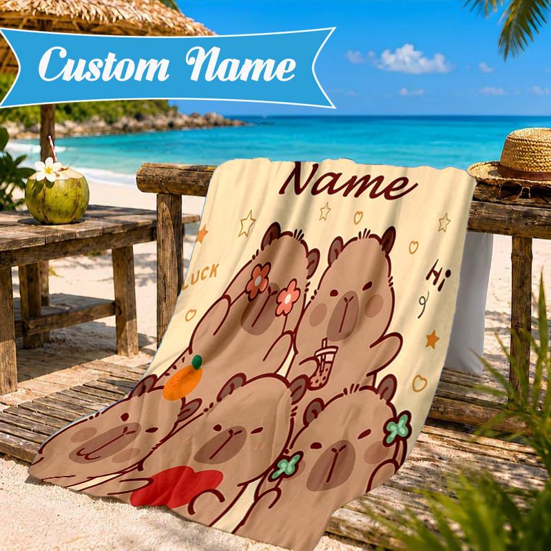 Custom Name Kapibala Beach Towel Microfiber Beach Towel, Lightweight and Quick-Dry, for Summer Travel, Swimming Pool Gift