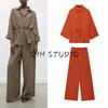 Lapel Long Wide Sleeve Swim Hunting Jacket Drape Shirt 2728568 Casual High Waist Wide Leg Pants 2116568