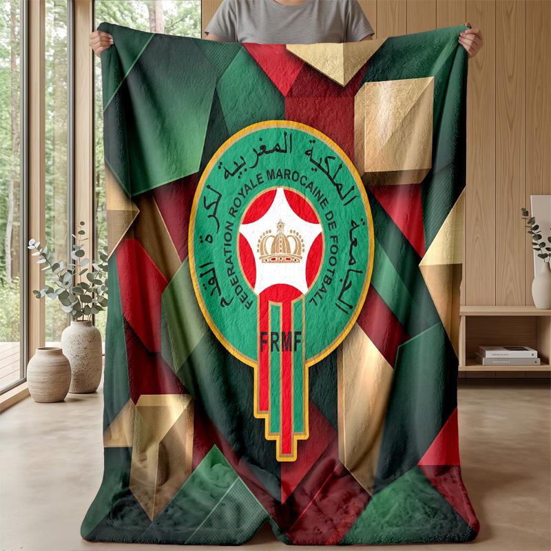 Morocco Football Printed Flannel Blanket Skin Friendly Warm Decorative Throw for Indoor Couch Bed Daily Use