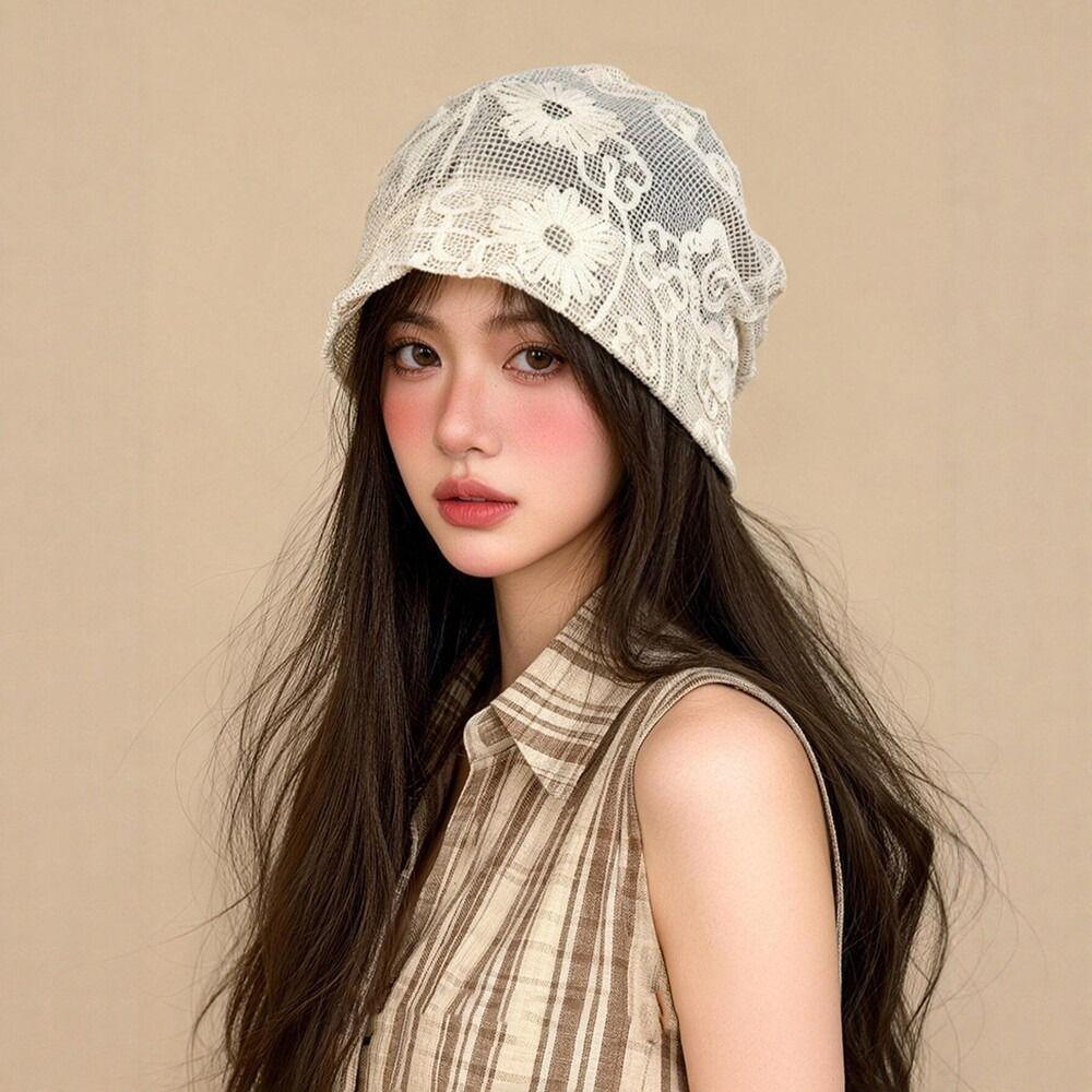 Spicy Girl Hollow Out Beanies Embroidered Weave Knitted Cap Flower Pile Hat Apparel Accessories