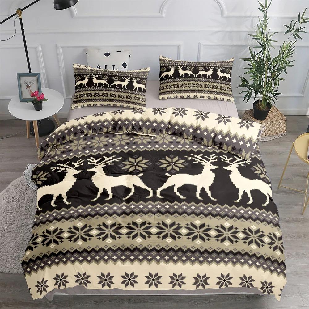 Vintage Forest Stag Plaid Duvet Cover Collection King Queen Double Full Twin Single Size With Bed Linen Collection