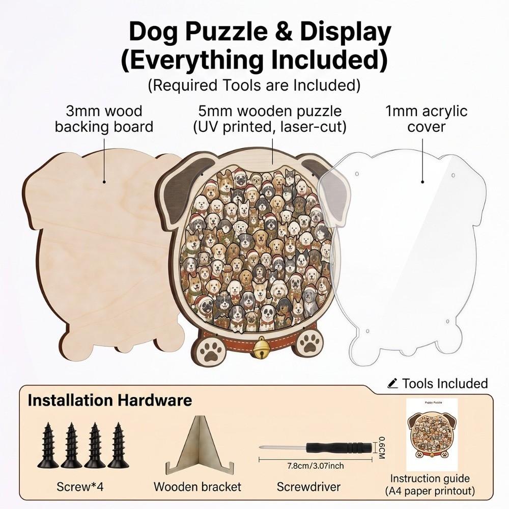 Wooden Christmas Dog Puzzle Irregular Shape Puzzle Ornament Tabletop Decoration