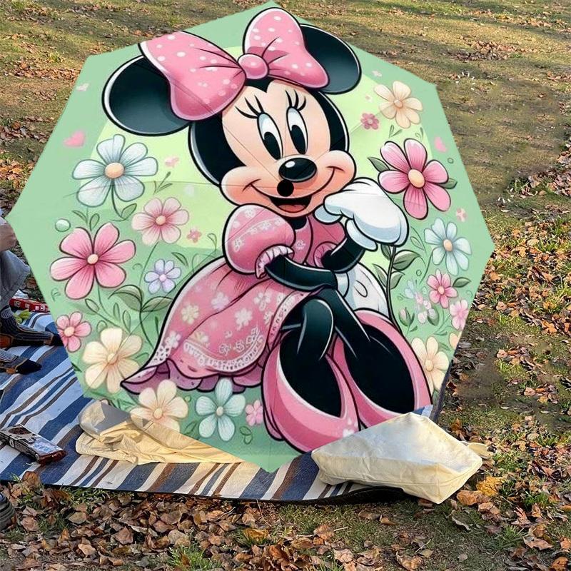 1PC Minnie Mouse flowers Automatic Open/Close Umbrella with Windproof, 8-Rib Sturdy Canopy, Durable Ribs, Fashionable Design, Outdoor Accessory, Fun P