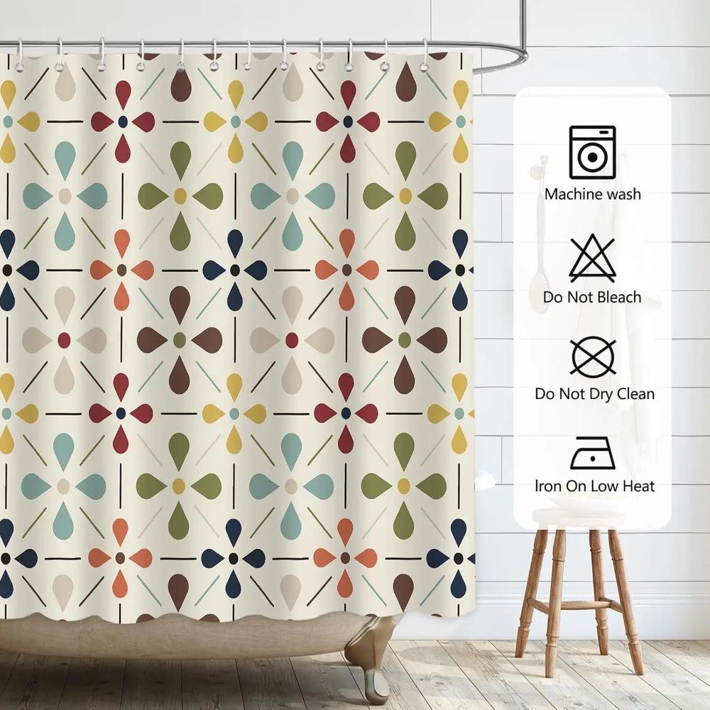 Шторка для душа в стиле Mid Century Modern, Геометрический абстрактный набор для декора ванной комнаты с крючками, Водонепроницаемый моющийся ретро-тканевый декор