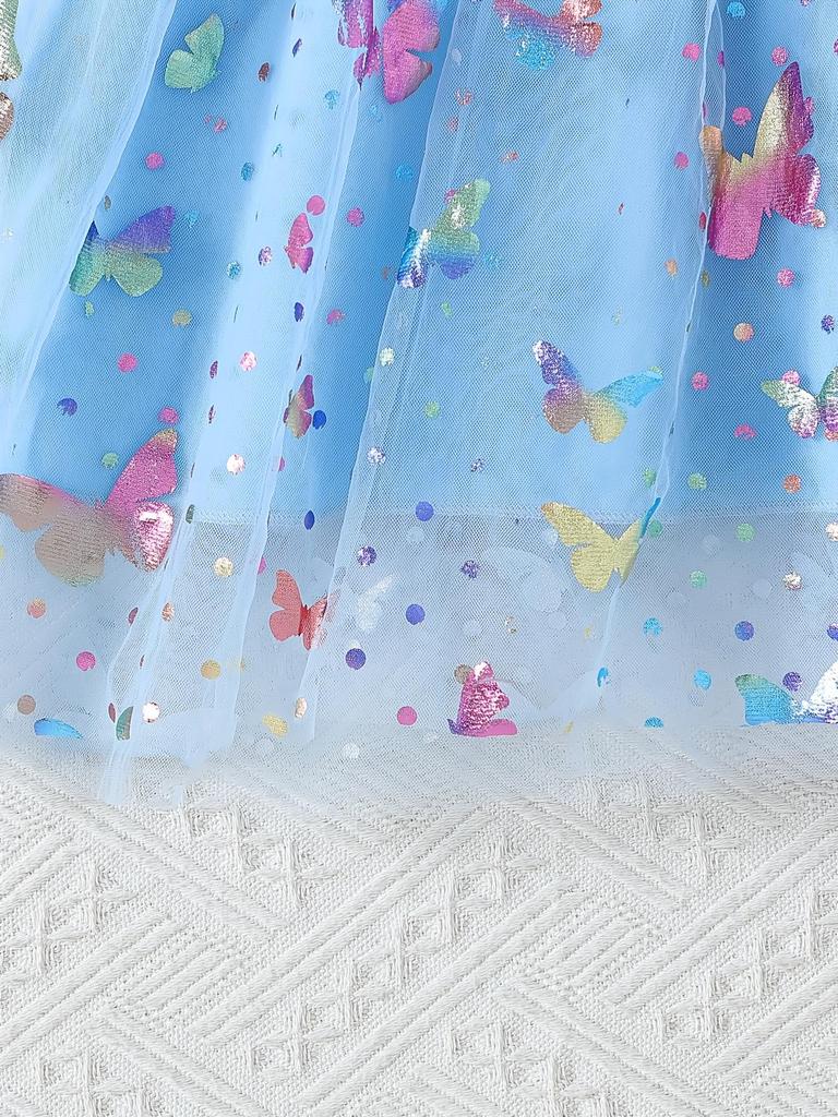 Girls Ruffle Short Sleeve Butterfly Tulle Dress Kids Spring Summer Daily Birthday Party Princess Dress