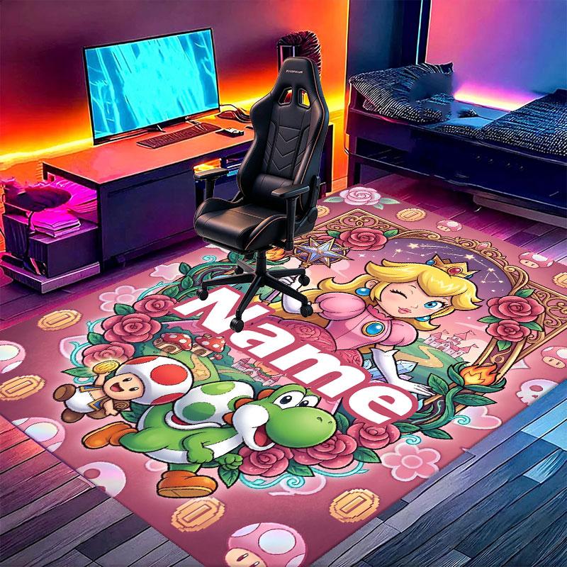 Custom Name Personalized Princess Peach Toadstool Print Carpet, Versatile Home Decor Rug, for Playroom, Apartment, Balcony, Entryway, Hallway Gift
