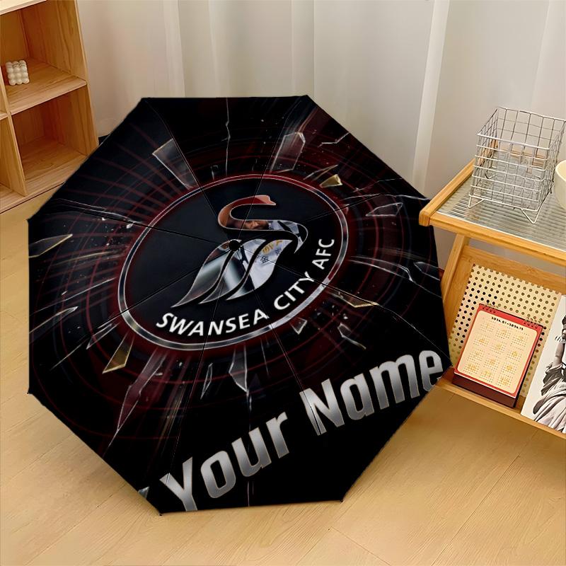 Автоматический 3-складной зонт Swansea City FC, 8 ребер, ветрозащитный, складной, защита от солнца и дождя, для путешествий на открытом воздухе, для ежедневного использования
