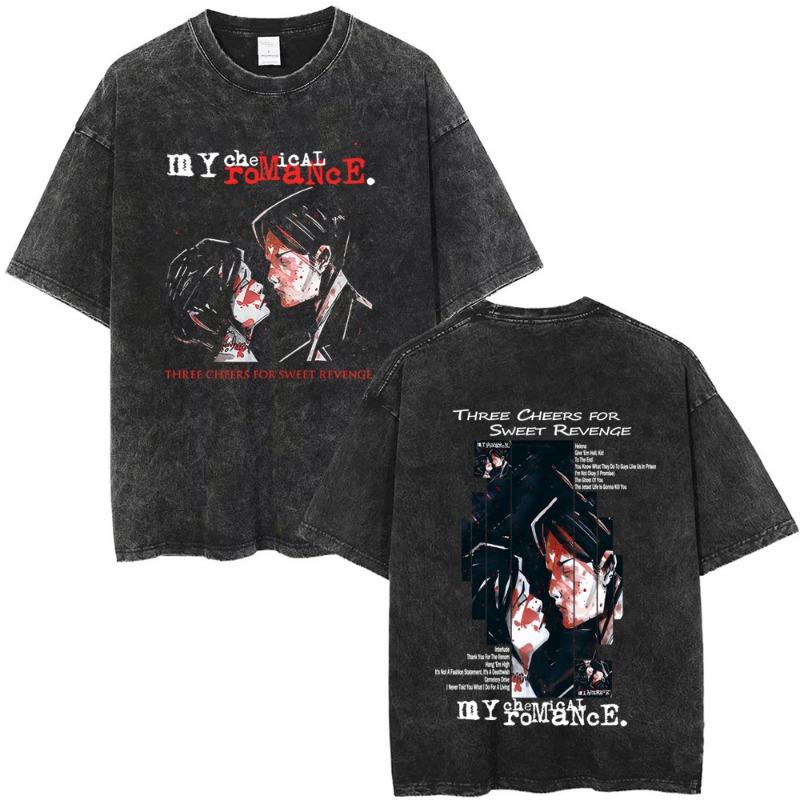 Стирка Винтаж My Chemical Romance The Black Parade Альбом Графическая Футболка Мужская Женская Панк Эмо Рок Оверсайз Футболки Уличная Одежда