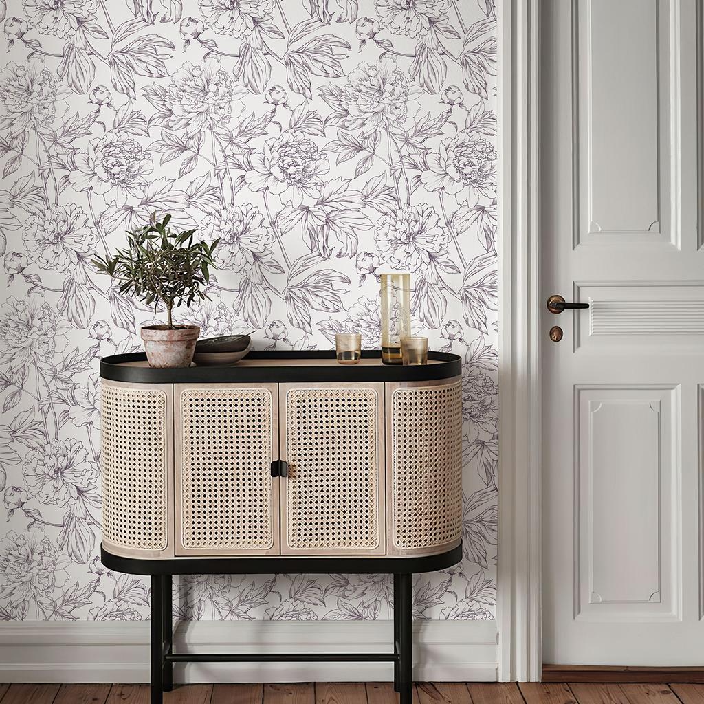 Фиолетовые Линии Эскиза Цветочные Обои Самоклеящиеся ПВХ Цветочный Декор Стен Элегантная Водонепроницаемая Наклейка для Шкафа