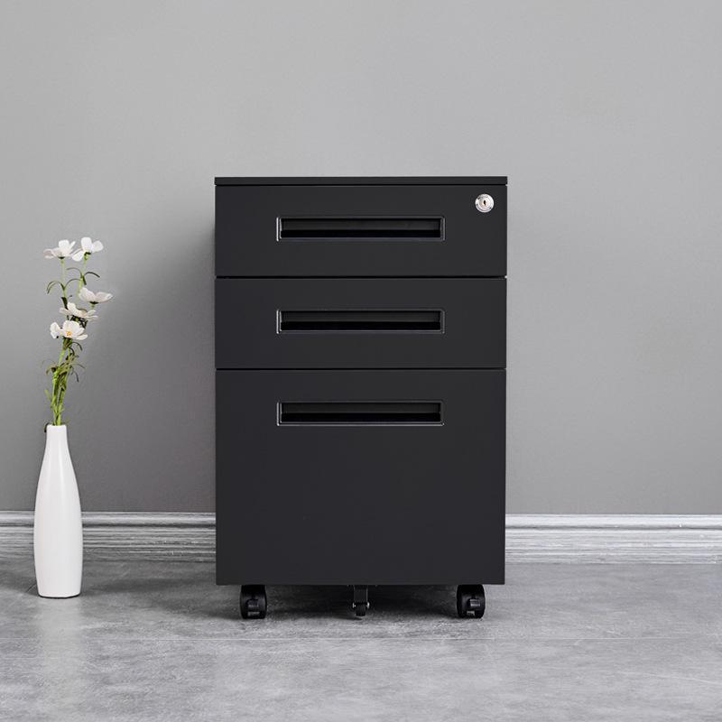Mobile Three-Drawer Metal File Cabinet with Lock for Under-Desk Office and Printer Storage