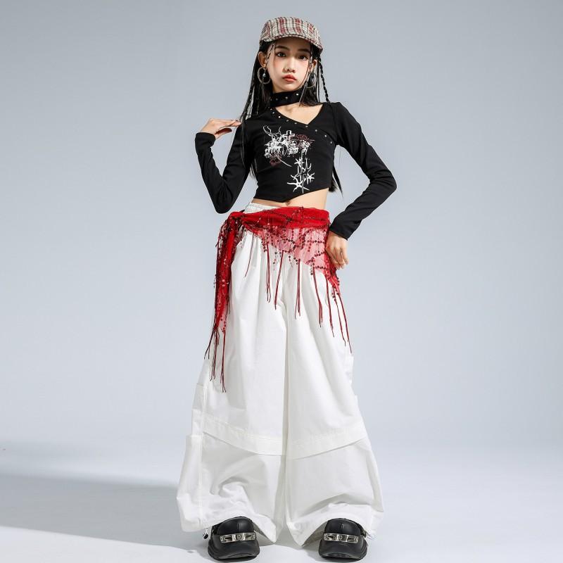 Girls Jazz Dance Outfit Set Hip Hop Streetwear Performance Costume Kids Stage Show