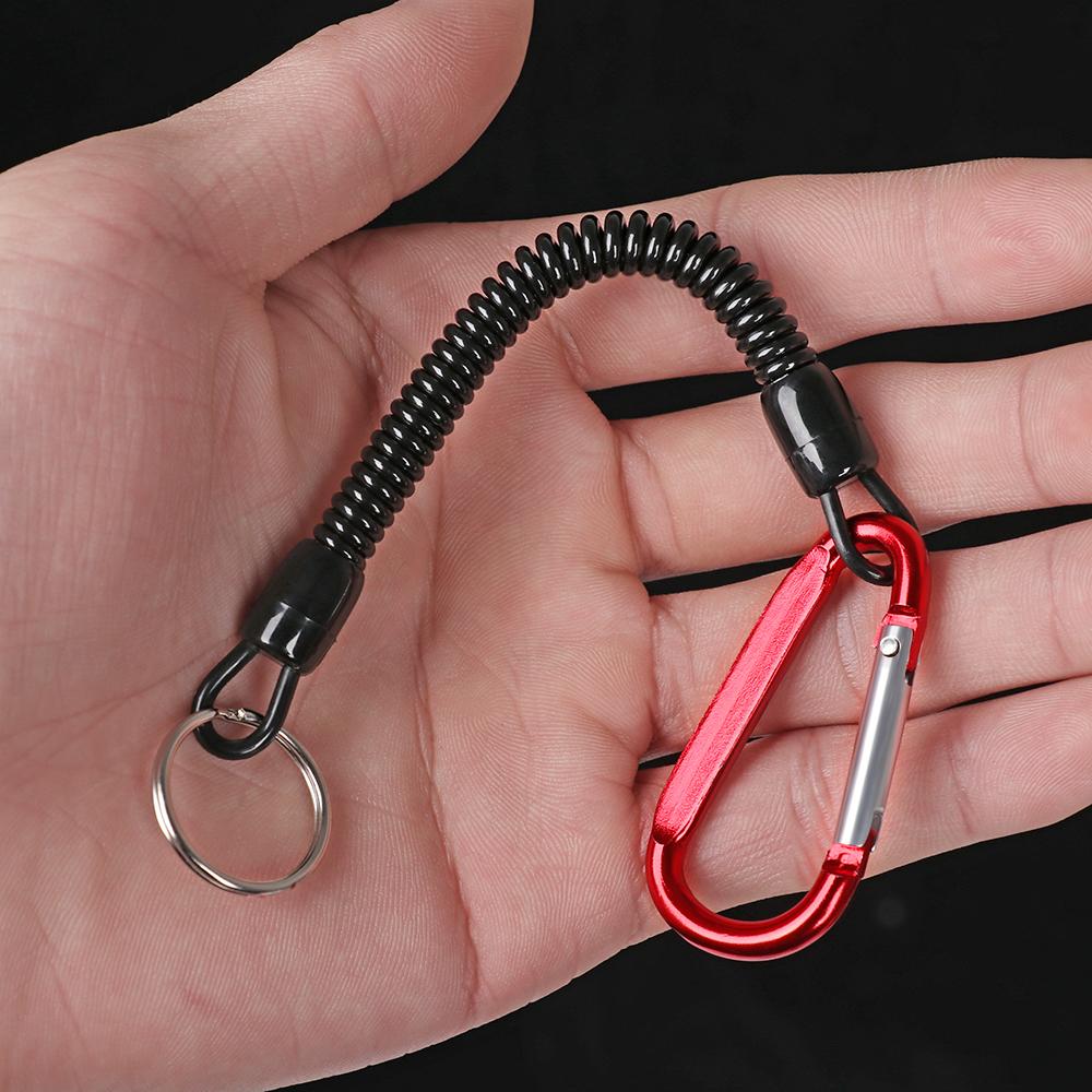 Camping Portable Fishing Lanyards Spring Elastic Rope Camping Carabiner Anti-lost Phone Keychain