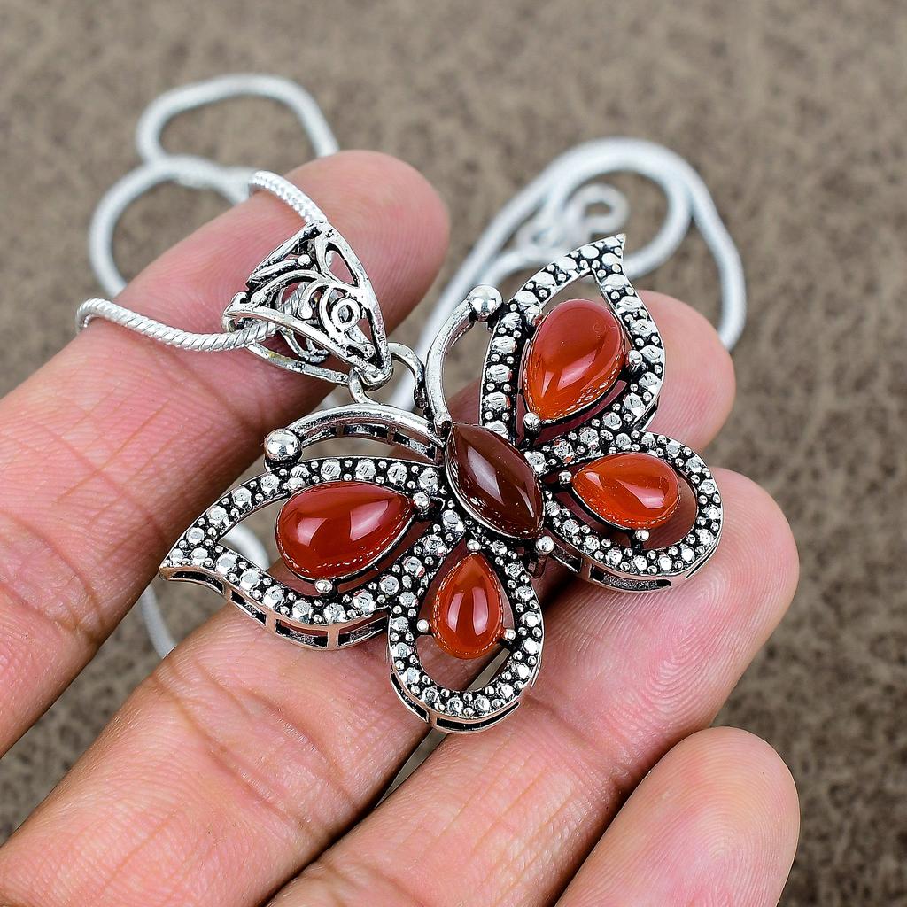 Carnelian Gemstone Handmade 925 Sterling Silver Jewelry Pendant 1.65" KKG-284