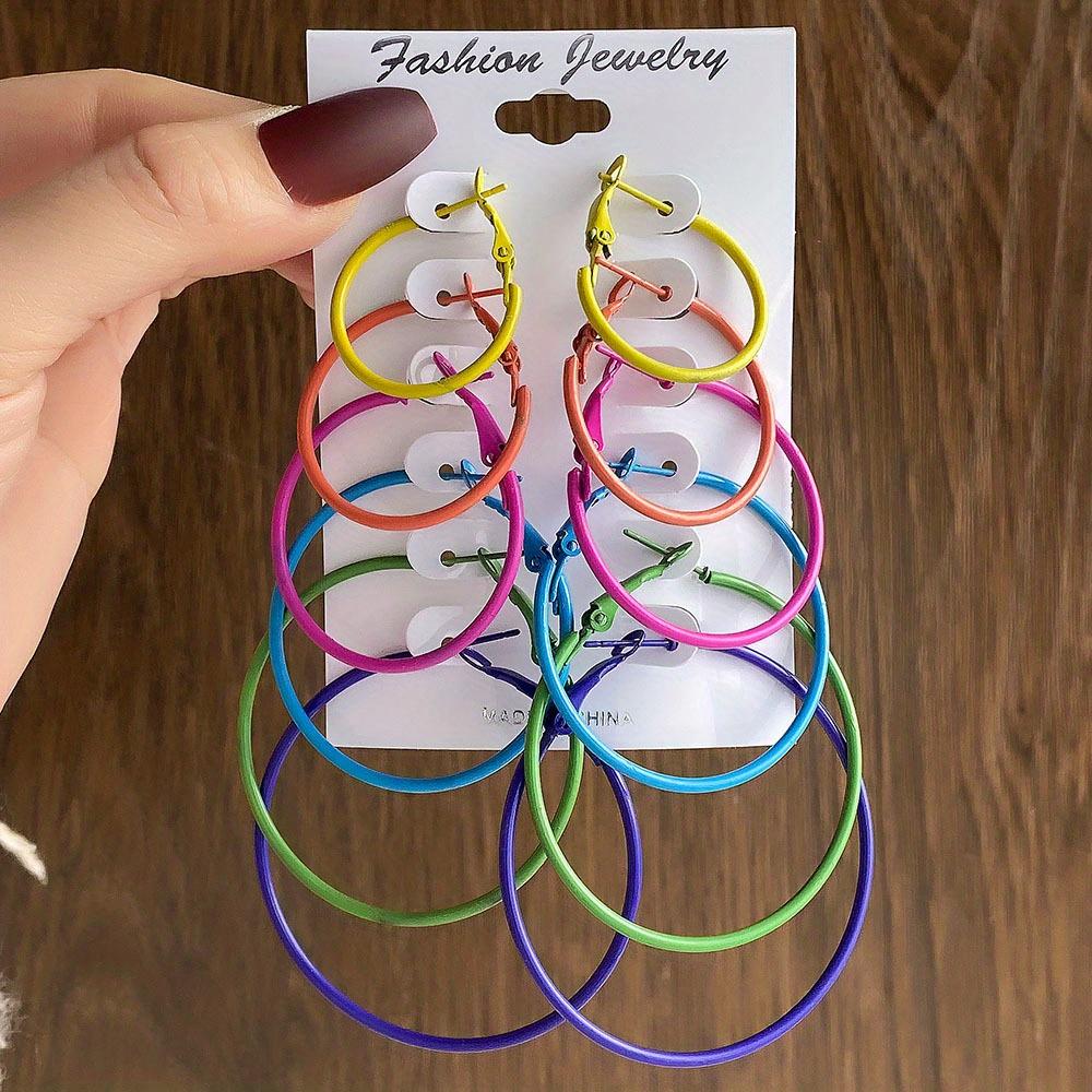 6 Pairs Candy Color Hoop Earrings Set Elegant Sexy Style Jewelry Versatile Ornament For Women Daily Casual