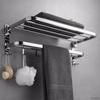 Stainless Steel Wall Mounted Foldable Bath Towel Rack Rail Holder Punch-Free Bathroom Storage Shelf with 4 Sliding Hooks A22