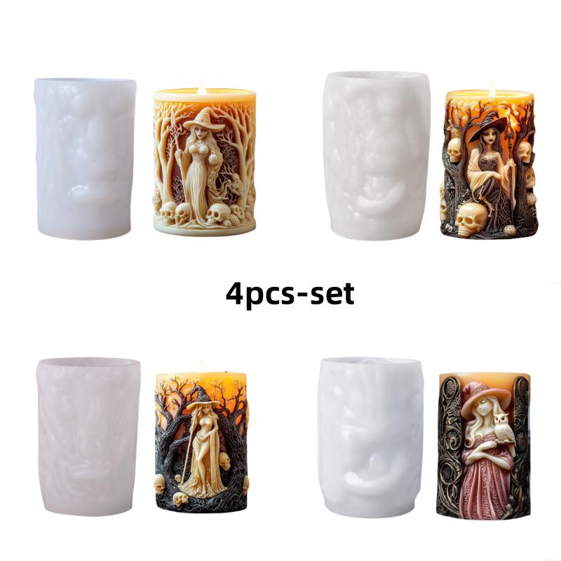 3D Силиконовая форма для цилиндрической свечи с ведьмой, сделай сам, рельеф черепа ведьмы, цилиндр для ароматерапии, силиконовая форма для смолы, декор на Хэллоуин, подарки