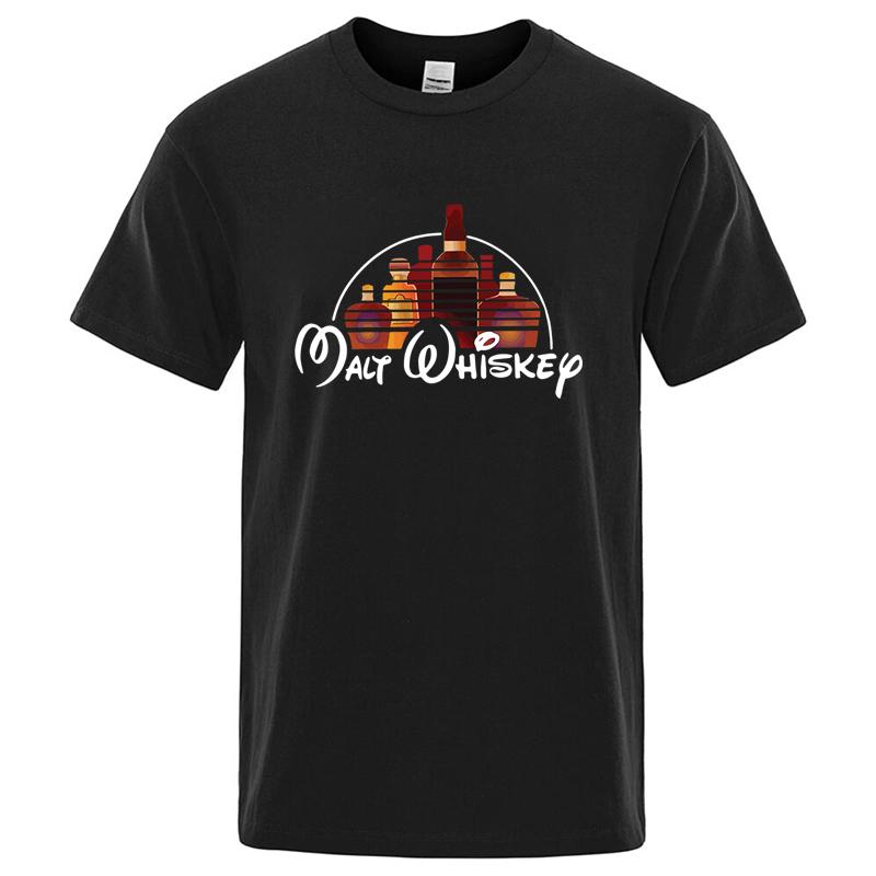 Summer Men's T-shirt 100% Cotton Funny Malt Whiskey Print Summer Loose O-neck Cool T Shirt for Men Short Sleeve T-shirt Male Tee