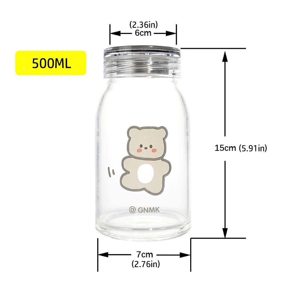 500 мл портативная стеклянная бутылка для воды с рисунком медведя и крышкой стеклянная чашка толстая большая емкость для молока