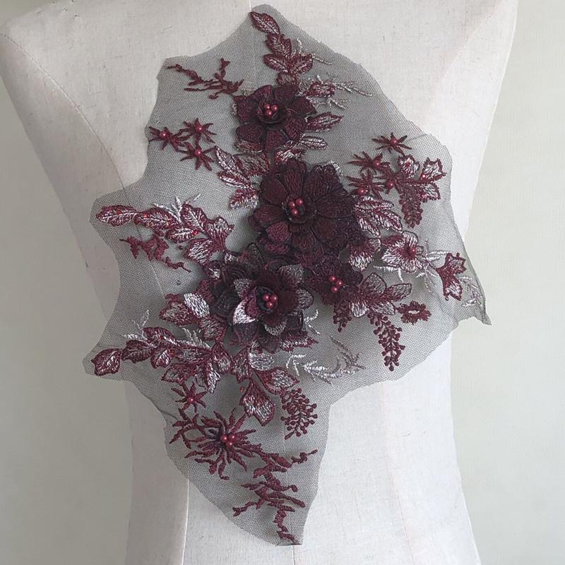 Кружевная аппликация, стразы, сетка, цветок, бисер, красочная трехмерная платье, ткань, нашивка, ткань с вышивкой