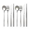 Lelie Modern Cutlery Dinner Set for 2, Silver, 2p Spoon + 2p Fork + 2p Knife + 2p Chopsticks, Korean Popular Tableware