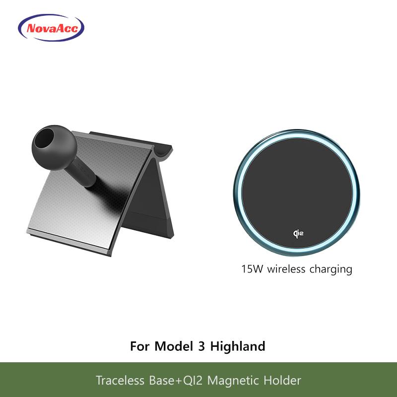 Car Magnetic Wireless Charging Phone Holder For Tesla Model Y Juniper Model 3 Highland 2021-2025 Transparent Base OBD Charger