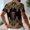 Men Plus Size Short Sleeve Quarter Zip Collared Polo Shirt Black White Printed