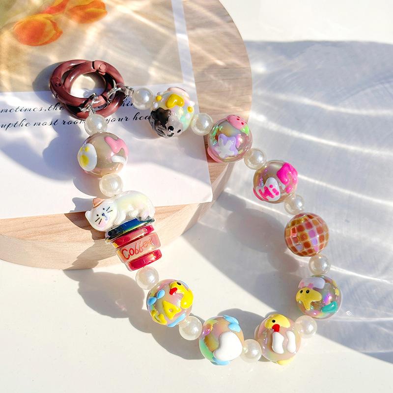 Ремешок-цепочка для мобильного телефона против потери, нарисованный вручную, с бисерным кулоном, брелок, подвеска для сумки, украшение