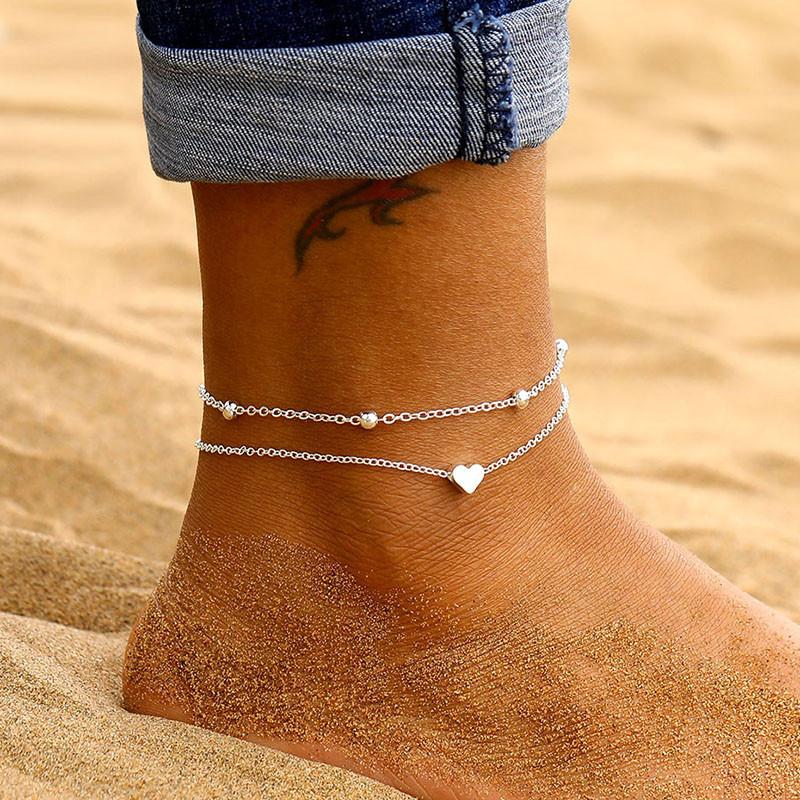 Modyle 2024 New Bohemia Handcuffs Anklet Multilayer Silver Color Foot Chain Fashion Ankle Bracelet For Women Beach Jewelry