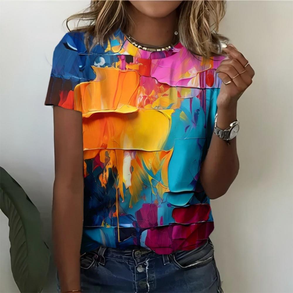 Летняя женская футболка больших размеров с 3D-принтом «Звездное небо», повседневная, модная и удобная, темно-синяя, с коротким рукавом