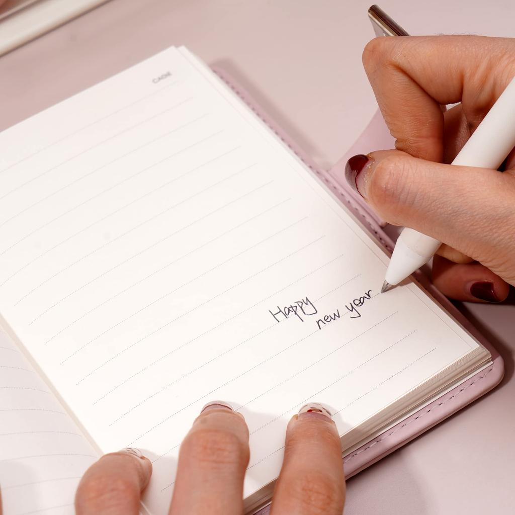 CAGIE Lockable Notebook, Stylish Journal, Horizontal Ruled, PU Leather, Gift Box Included, Password Notebook, A7 Size, Lockable Diary, Cute Pink