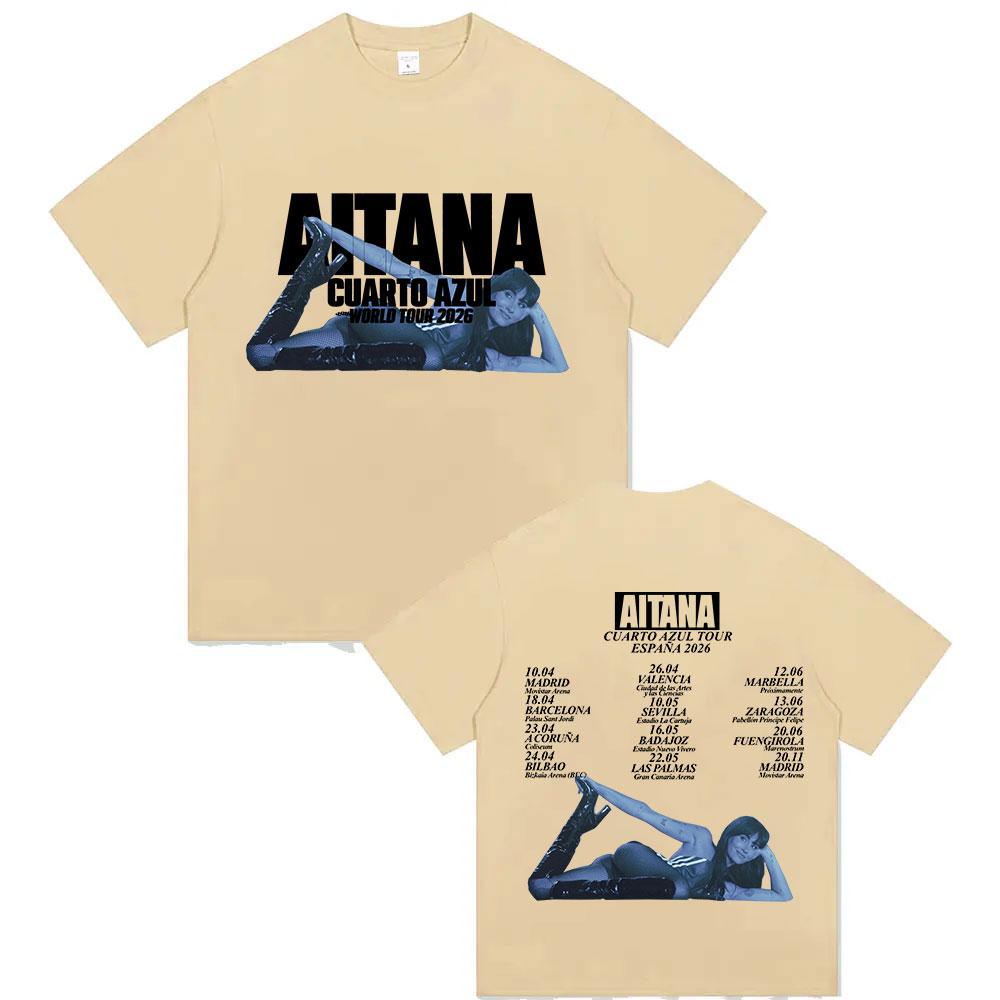 Футболка с принтом Aitana Cuarto Azul World Tour для мужчин и женщин Хип-хоп Летний принт 100% Чистый хлопок