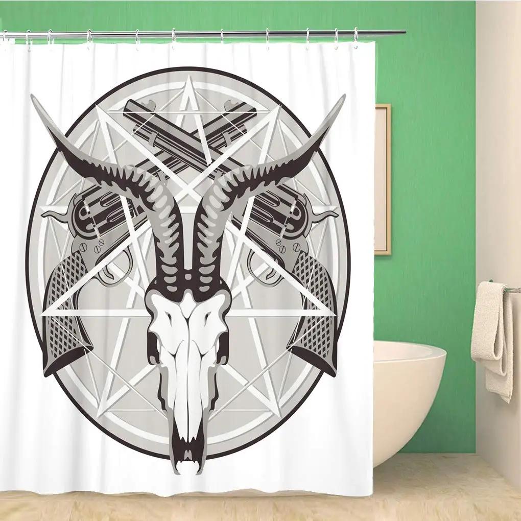 Шторка для душа Пентаграмма с демоном Бафометом Сатанинская козлиная голова Двоичный символ Тату Водонепроницаемый набор штор для ванной с крючками