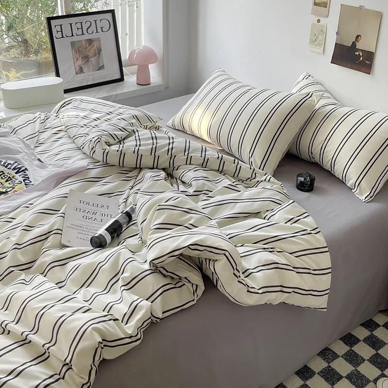 Bed Linen Bed Sheets Set Stripes Duvet Suit Cover Set Quilt Cover Bed Sheet Quilt Sets Queen Size Ins Blogger Comforter Sets
