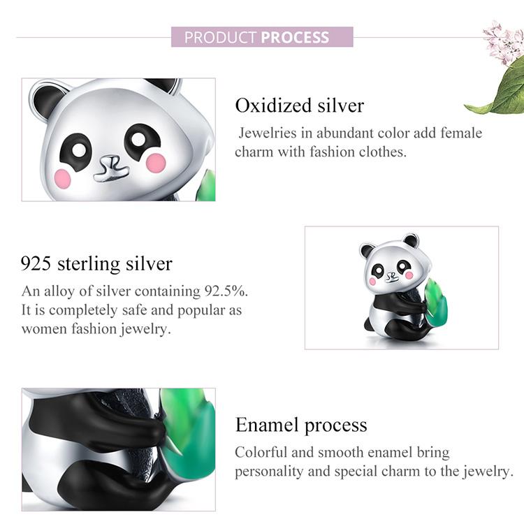 BAMOER животное милый детеныш панды с бамбуковыми бусинами стерлингового серебра 925 пробы подвеска для оригинального браслета женские ювелирные изделия
