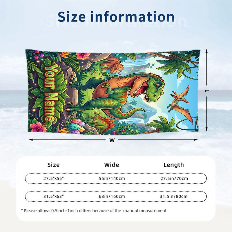 Dinosaur Theme Beach Towel Personalized Custom Name & Text Soft Quick Dry Beach Towel for Swimming Travel